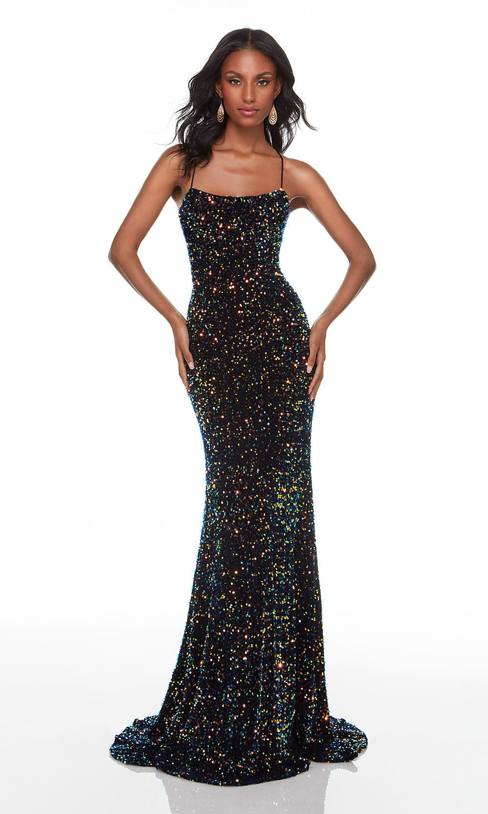 Alyce-Long Multicolor-Sequin Prom Dress with Strappy Back