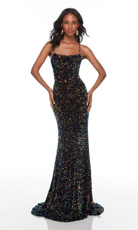 Alyce-Long Multicolor-Sequin Prom Dress with Strappy Back