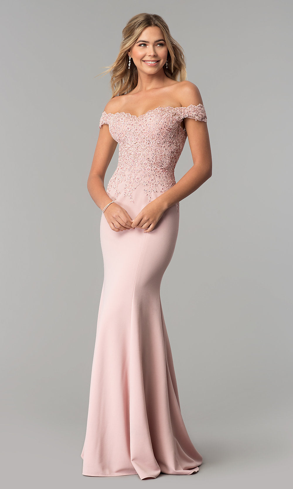Dancing Queen-Sweetheart Off-the-Shoulder Long Prom Dress with Lace