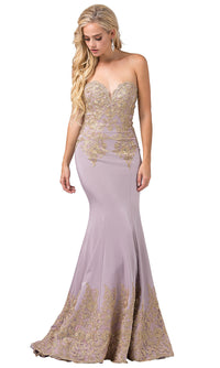 Dancing Queen-Strapless Long Prom Dress with Beaded Details