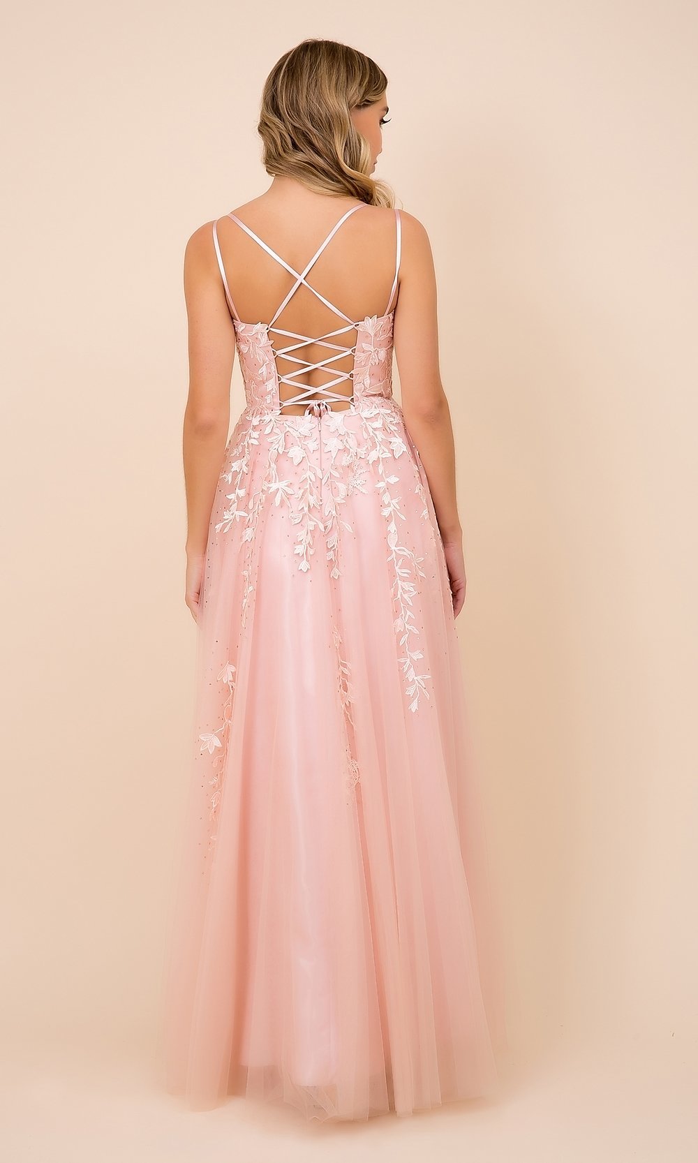 Lace-Up Tulle Long Prom Ball Gown with Embroidery