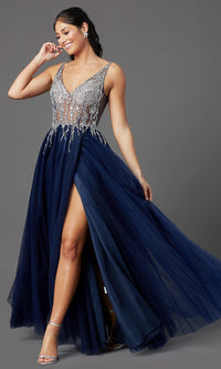 Sheer-Bodice Long Prom Ball Gown by PromGirl