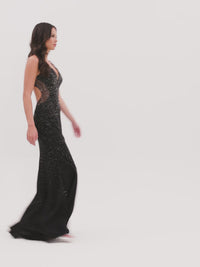 Open-Back Long Jeweled Prom Dress by Faviana