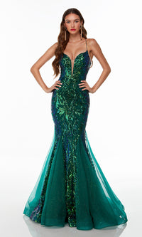 Alyce-Emerald Green Sequin-Print Long Mermaid Prom Dress