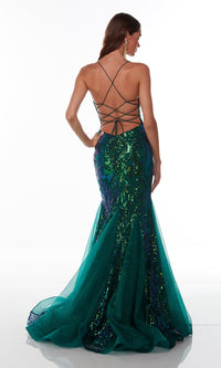 Alyce-Emerald Green Sequin-Print Long Mermaid Prom Dress