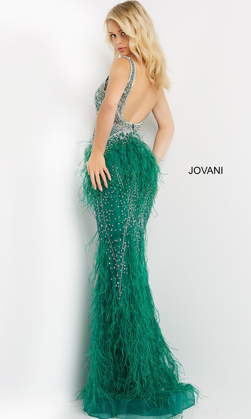 Beaded and Feathered Jovani Long Prom Dress - PromGirl Light Blue / 0 Beaded and Feathered Jovani Long Prom Dress - PromGirl Light Blue / 0