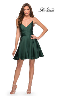 La Femme-A-Line Satin La Femme Homecoming Dress with Corset
