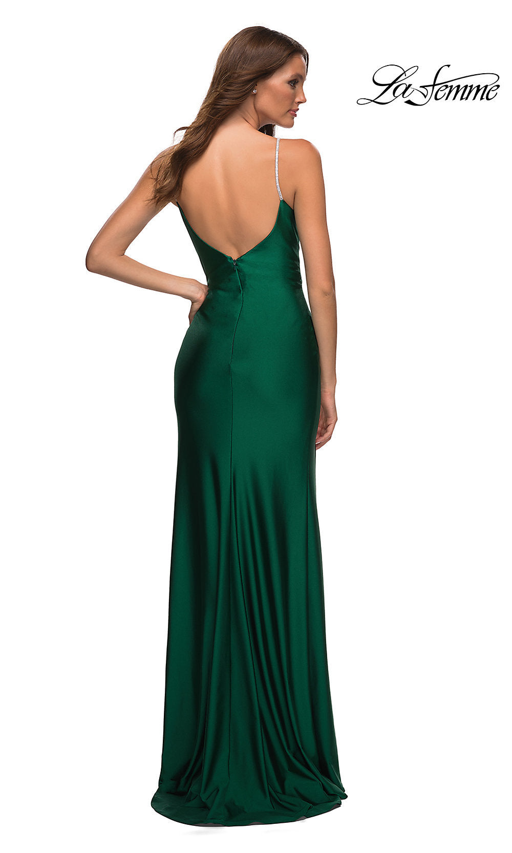 La Femme-La Femme Simple Long Prom Dress with Rhinestones