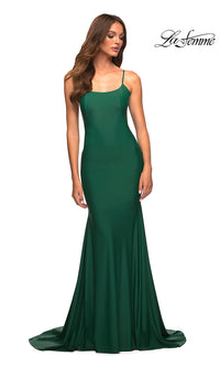 La Femme-La Femme Backless Long Prom Dress with Train
