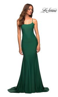 La Femme-La Femme Backless Long Prom Dress with Train