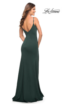 La Femme-Simple Long V-Neck Prom Dress by La Femme