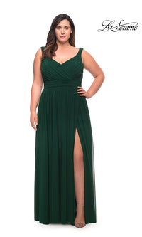 La Femme-Ruched Empire-Waist Long La Femme Plus Prom Dress