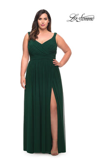 La Femme-Ruched Empire-Waist Long La Femme Plus Prom Dress