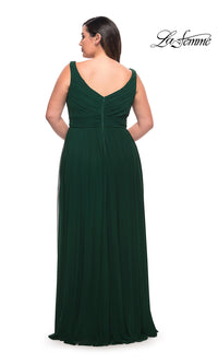 La Femme-Ruched Empire-Waist Long La Femme Plus Prom Dress