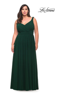 La Femme-Ruched Empire-Waist Long La Femme Plus Prom Dress