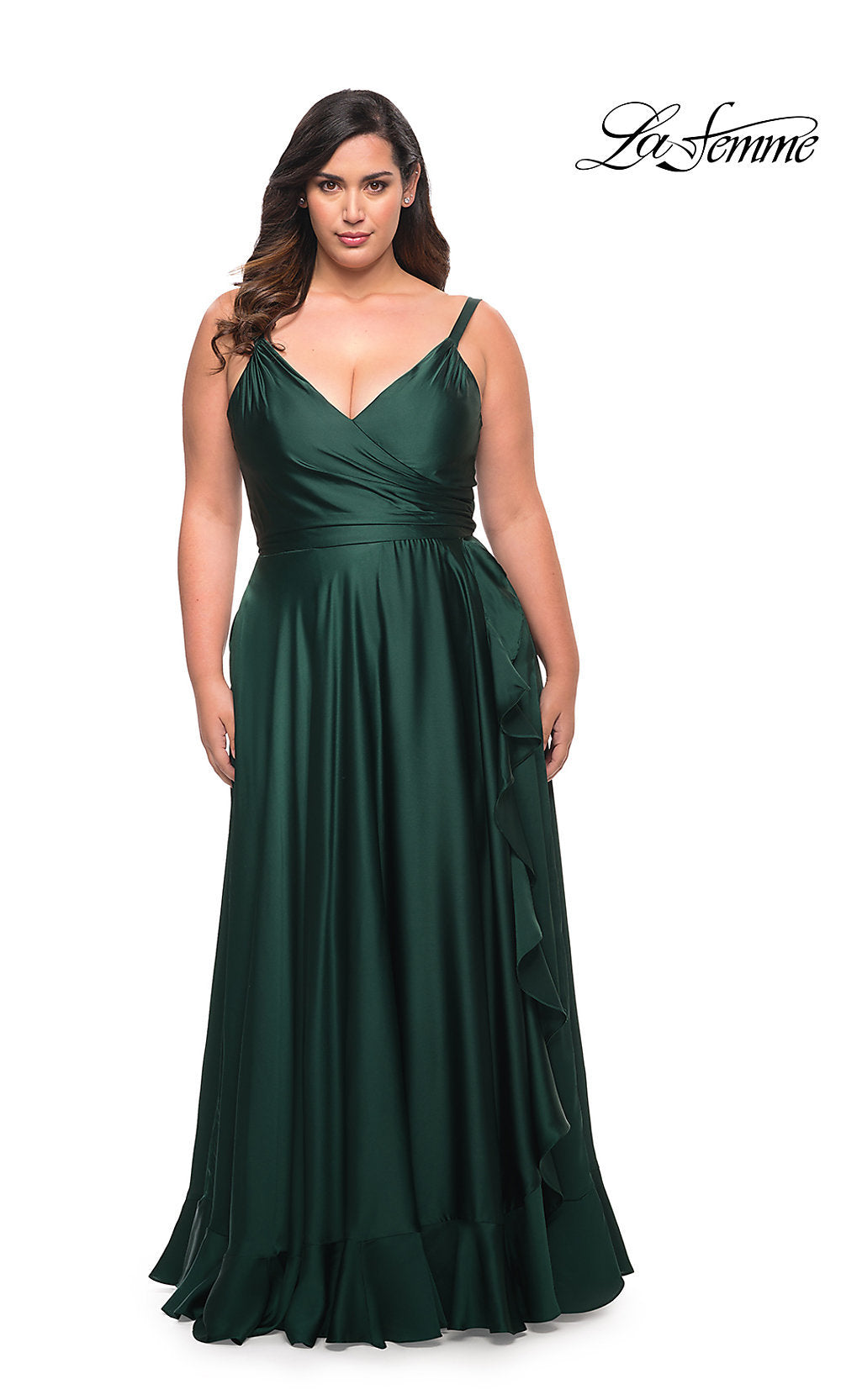 La Femme Ruffled Long Plus-Size Prom Dress