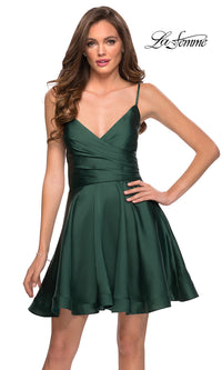 La Femme-A-Line Satin La Femme Homecoming Dress with Corset