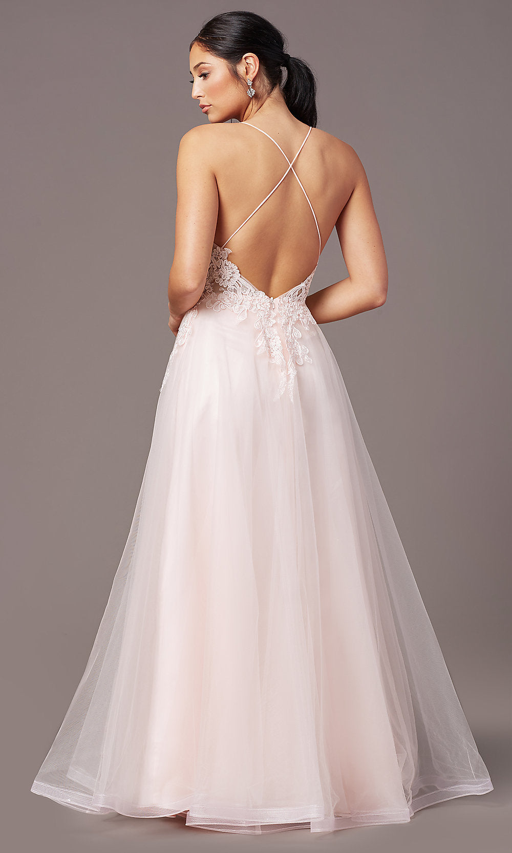 Promgirl Private Label-Faux-Wrap Long Tulle Formal Prom Dress by PromGirl