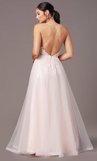 Promgirl Private Label-Faux-Wrap Long Tulle Formal Prom Dress by PromGirl