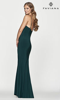 Faviana-Dark Green Long Faviana Prom Dress with Ruching