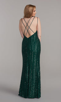 PromGirl Long Strappy-Back Prom Dress with Sequins