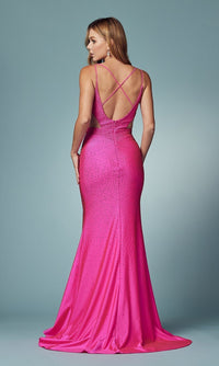 Narianna-Long Beaded Prom Dress with Sheer Side Cut Outs