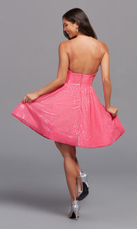 Fuchsia Pink Sequin Knee-Length Homecoming Dress