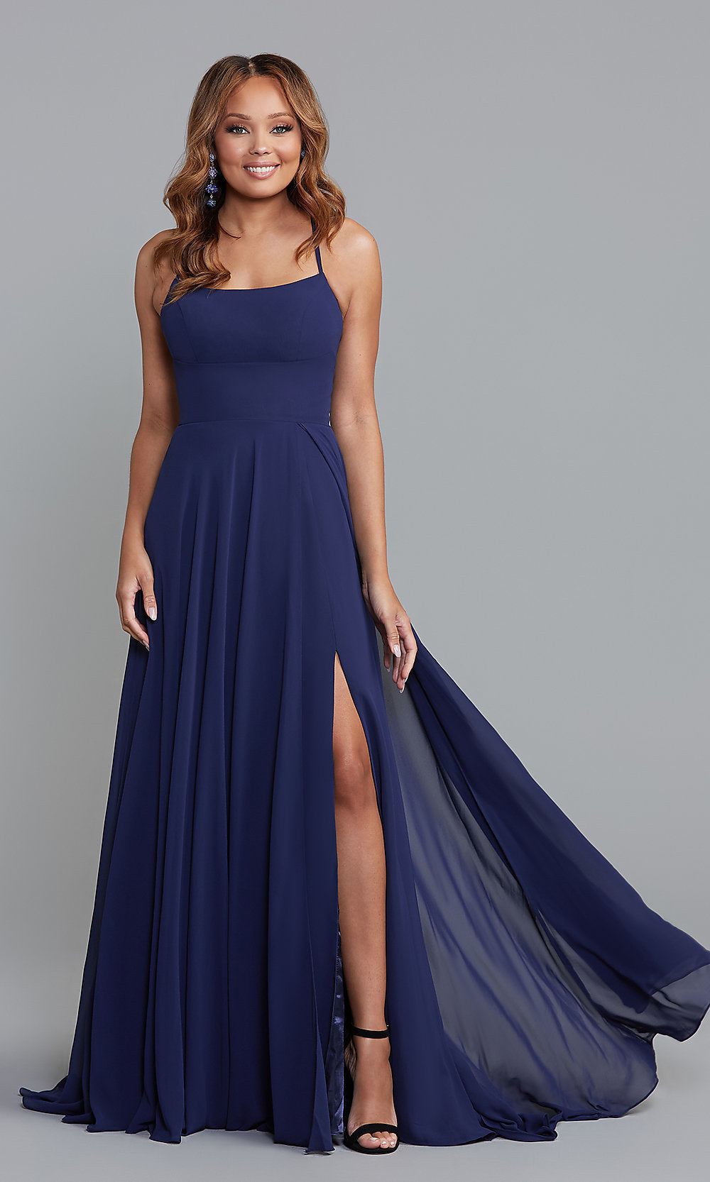 Long Chiffon Square-Neck Prom Dress by PromGirl