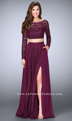 La Femme-Two Piece Long Chiffon Prom Dress with Long Sleeves