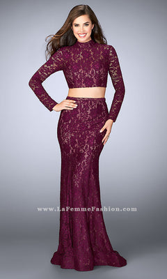 open lace back dress Two Piece Sleeves Black Cute Long Prom Dresses Cheap main image 0