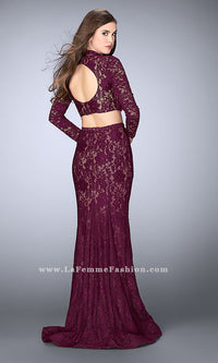 La Femme-Lace Two-Piece Long Prom Dress