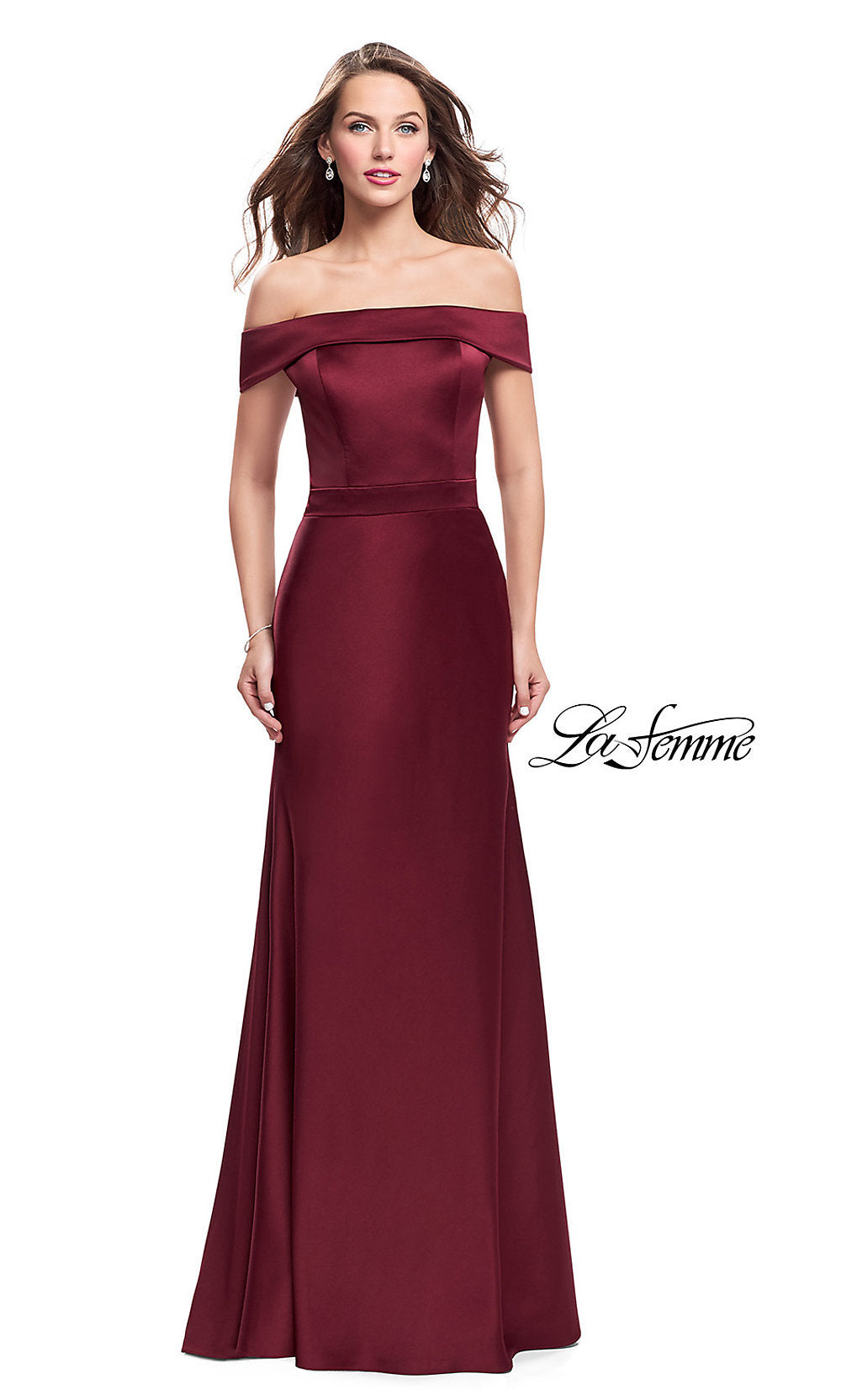 La Femme Off-the-Shoulder Long Prom Dress