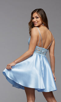 PromGirl Short Prom Dress with Sheer Waist