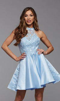 PromGirl Embroidered-Bodice Short Flared Prom Dress