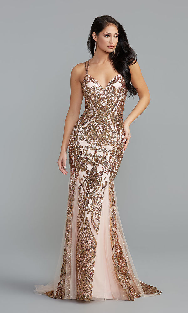 Tight Long Prom Dress with Sequin Print PromGirl