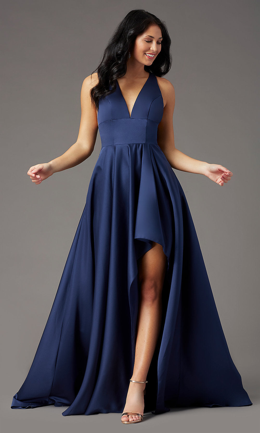 V-Neck High-Low PromGirl Prom Dress with Pockets