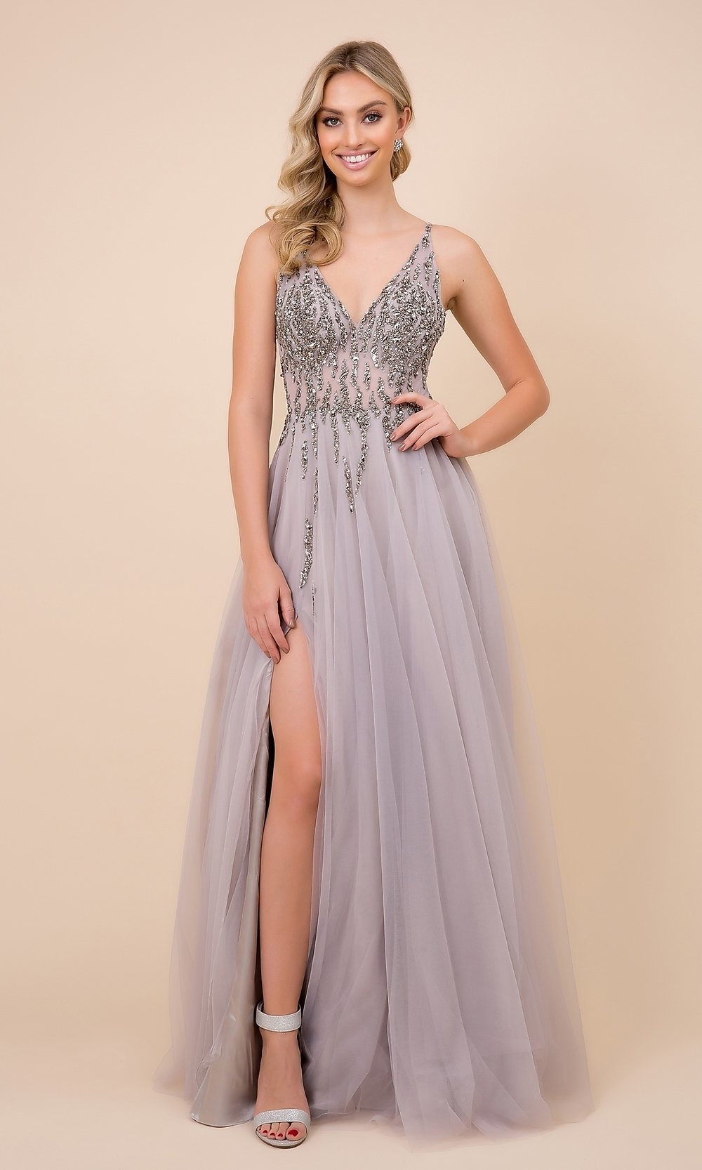 Long Prom Dress with Embellished Sheer Bodice