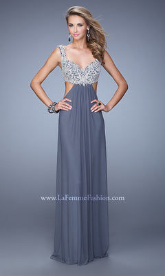 Long La Femme Prom Dress with Cut-Out Sides Gunmetal / 00 Long La Femme Prom Dress with Cut-Out Sides Gunmetal / 00