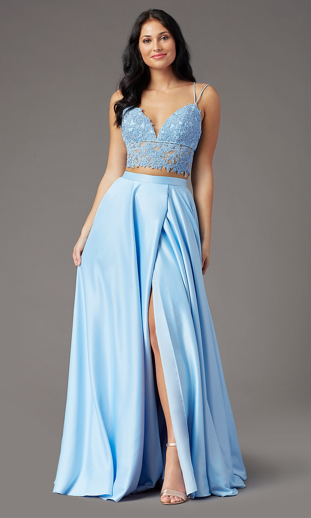 PromGirl Two-Piece Long Prom Dress with Pockets