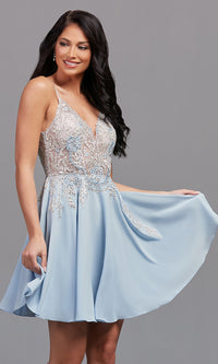 Short PromGirl Prom Dress with Embroidery