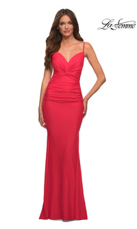 La Femme Bright Long Prom Dress with Twist Front