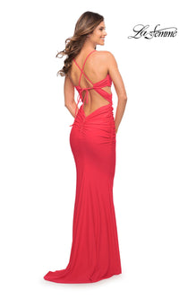 La Femme Bright Long Prom Dress with Cut Outs