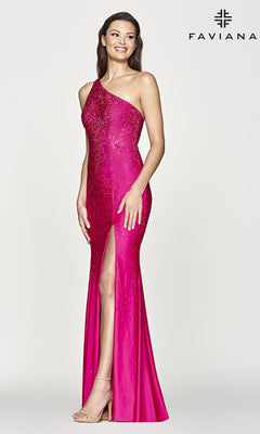 strapless open back dress One Shoulder Hot Pink Black Prom Dresses, One Shoulder Pink Black Long –  morievent main image 1