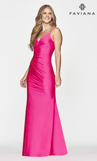 Faviana-Long Lace-Up-Back Faviana Prom Dress in Hot Pink