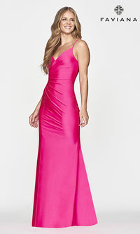 Faviana-Long Lace-Up-Back Faviana Prom Dress in Hot Pink