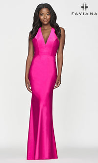 Faviana-Faviana Long Designer Prom Dress in Hot Pink