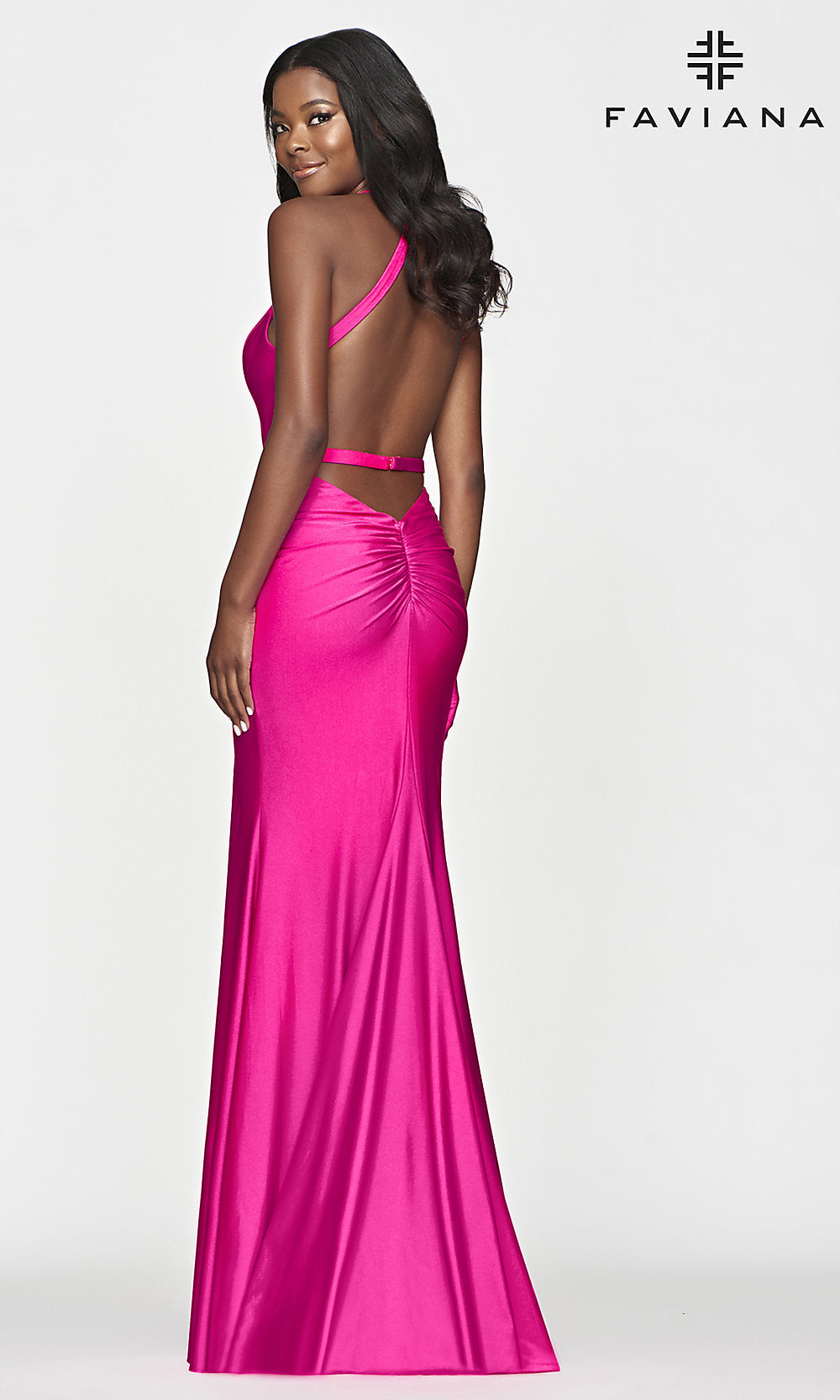 Faviana Long Designer Prom Dress in Hot Pink