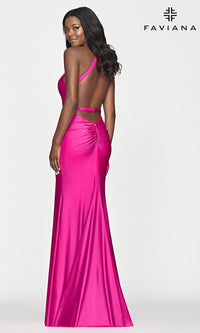 Faviana-Faviana Long Designer Prom Dress in Hot Pink