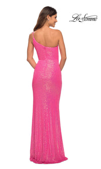 La Femme-La Femme One-Shoulder Long Pink Sequin Prom Dress