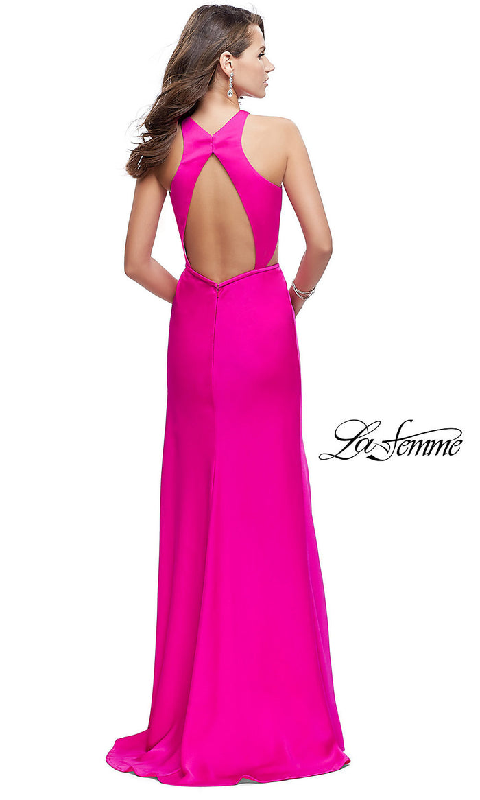 La Femme Long Open-Back Prom Dress with Slit